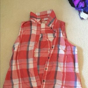 Sleeveless Flannel Pattern Button-Up Top